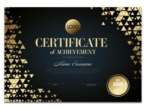 Adobe Stock - Horizontal Dark Premium Certificate Layout with Golden Triangles - 442936976