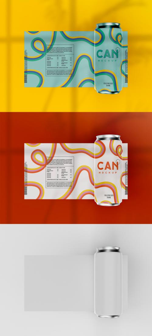 Adobe Stock - 3D Top View of Soda Can Label Mockup - 473405575