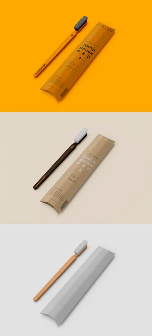 Wooden Toothbrush with Cardboard Box Mockup