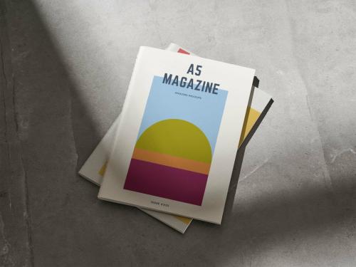 Stack of A5 Magazines Mockup