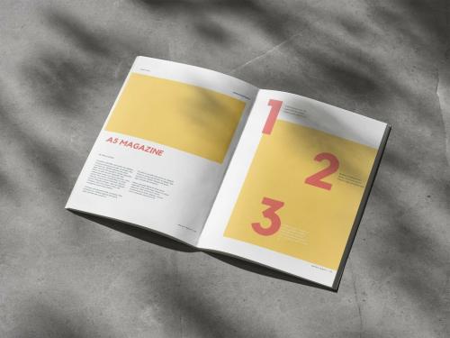 Open Double Page A5 Magazine Mockup