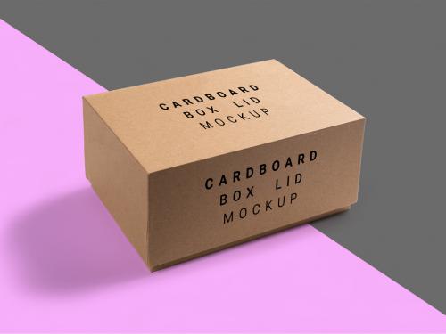 Cardboard Package Brown Box with Editable Top Lid on Customizable Background
