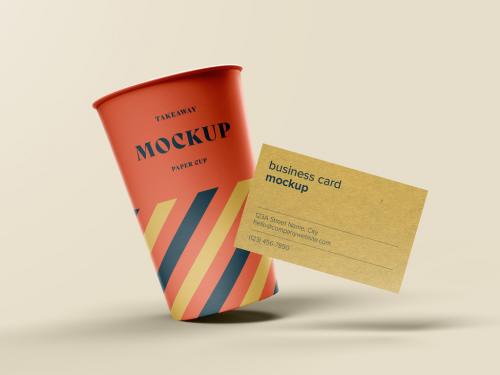 Take Away Paper Coffee Cup and Business Card Mockup