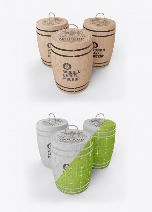 Wooden Barrel Container Mockup