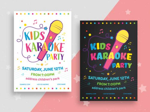 Kids Karaoke Poster Layout with Microphone