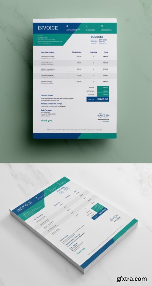 Corporate Invoice Layout with Blue Accents