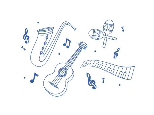 Music Musical Notes Clipart Illustration Keyboard Saxophone Guitar