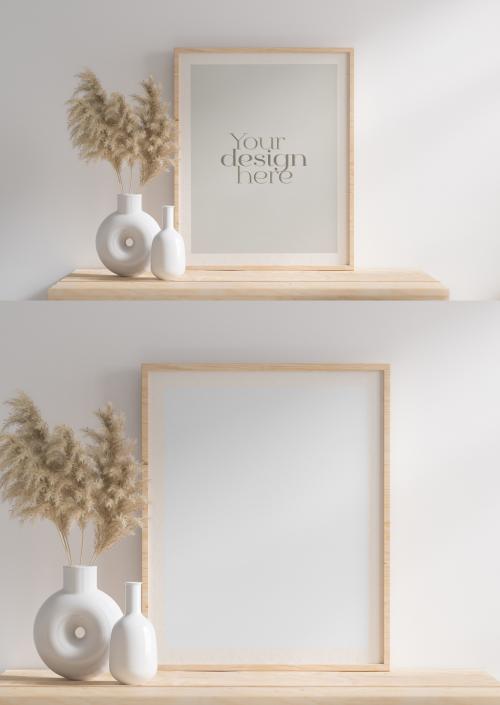 Horizontal Wooden Frame with Pampa on Wooden Self