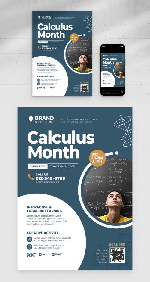 Modern School College Education Flyer Poster with Math Theme