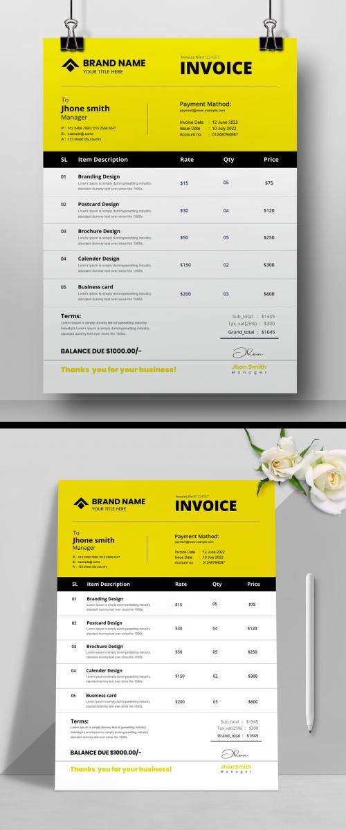 Sales Quotation Layout with Invoice Yellow Accents