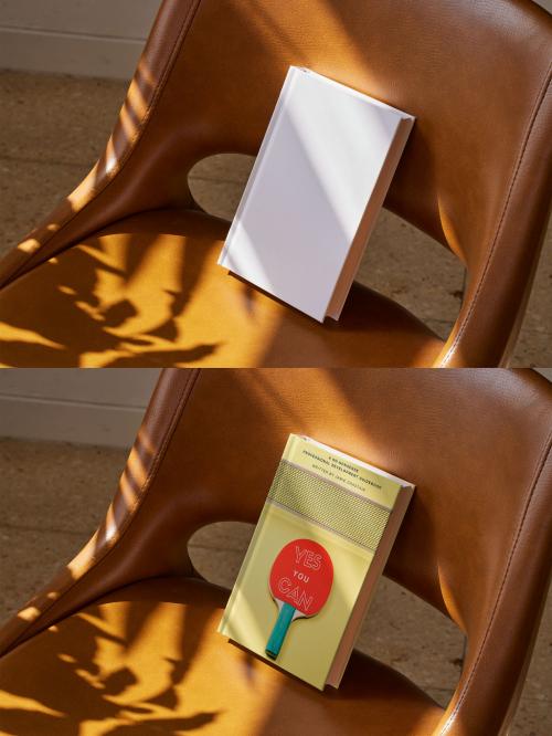 Hard Cover Book Mockup Oon Chair with Shadows