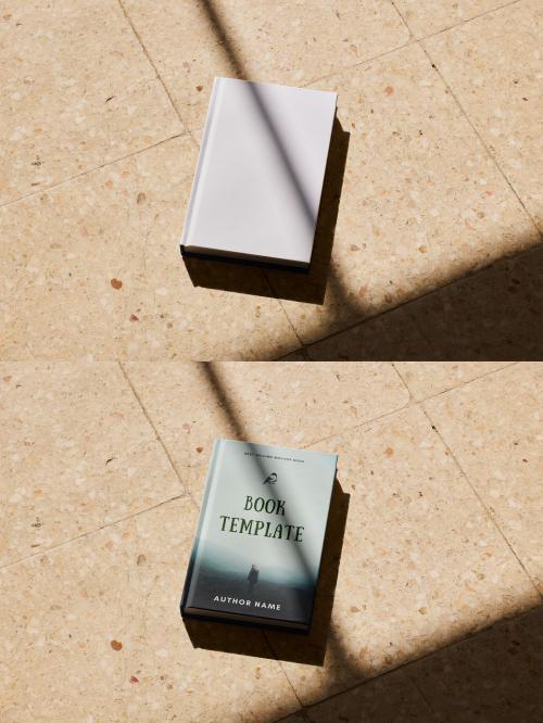Hard Cover Book Mockup on Floor with Shadows
