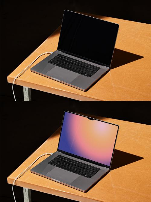Laptop Mockup on Brown Table