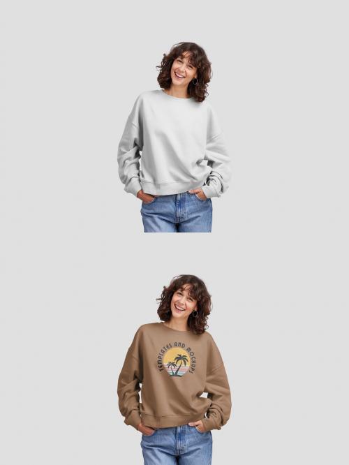 Woman with Pullover Hoodie Mockup