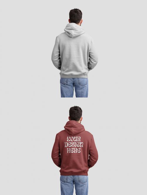 Man Showing The Back of a Hoodie Mockup With Customizable Colors