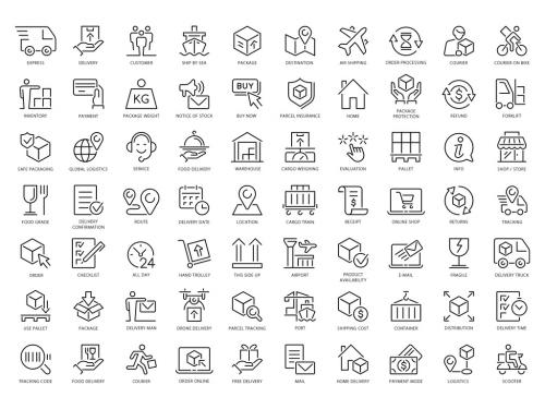Delivery and Logistics Outline Icons Set