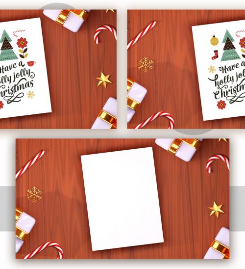 Christmas Invitation Mock Up with 3D Render of Gift Boxes and Cane and Snowflakes