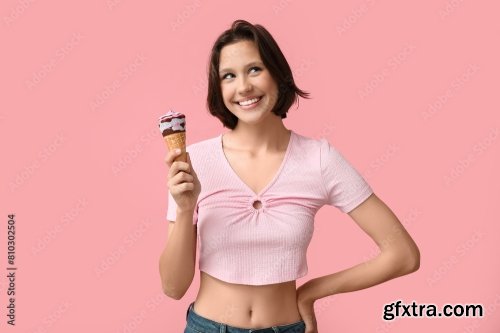 Happy Young Woman With Sweet Ice-Cream 6xJPEG