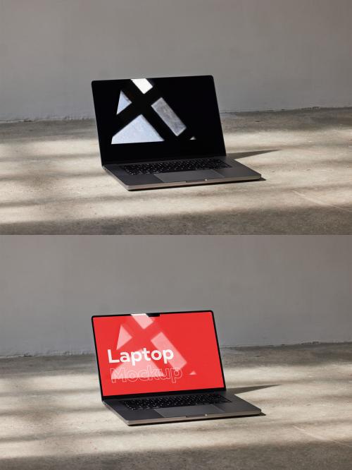 Laptop Mockup on a Floor With Window Light