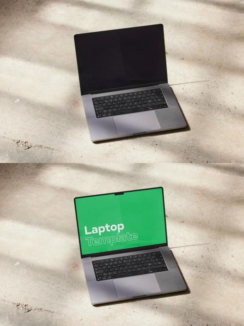 Laptop Mockup Oon a Floor in a Sunny Day