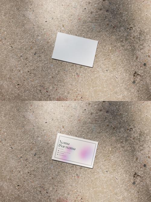 Horizontal Business Card Mockup on a Concrete Background