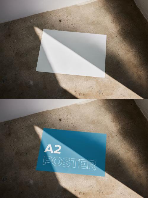 Horizontal A2 Paper Poster Mockup WIth Sunlight