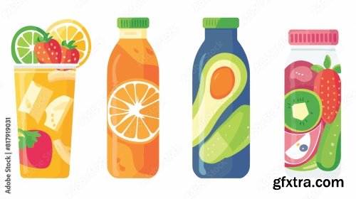 Four Of Different Grocery Food And Drink Products Vector 6xAI