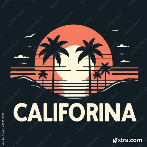 Palm And Sunset With California Text T-Shirt Design 13xAI