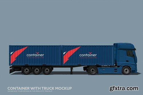 Shipping Container Mockup with Truck 2B44YT7