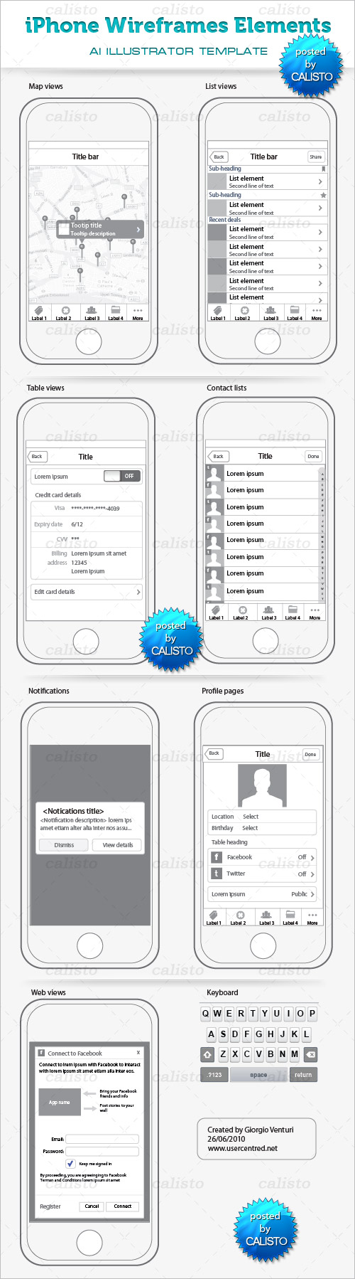 iPhone wireframes elements