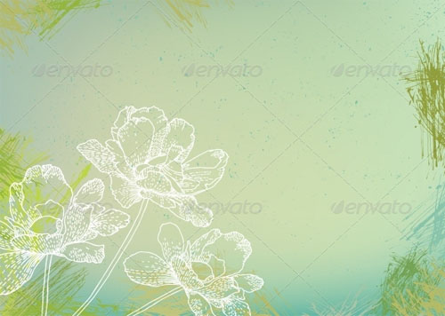 GraphicRiver - flowers over green watercolor brushstrokes
