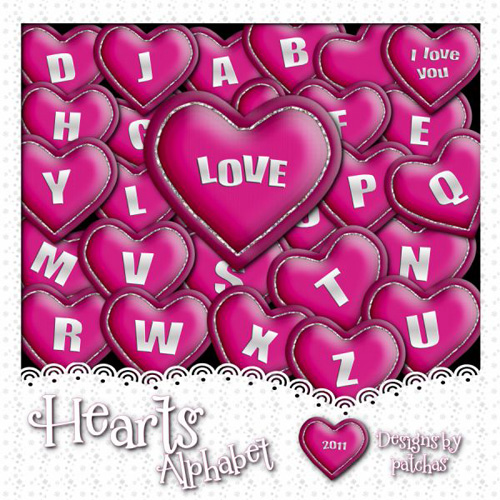 Clipart - Alphabet heart-shaped Valentines Day