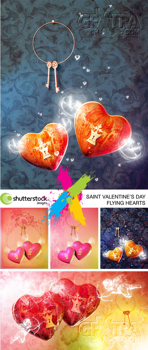 Saint Valentines Day Flying Hearts 5xJPG
