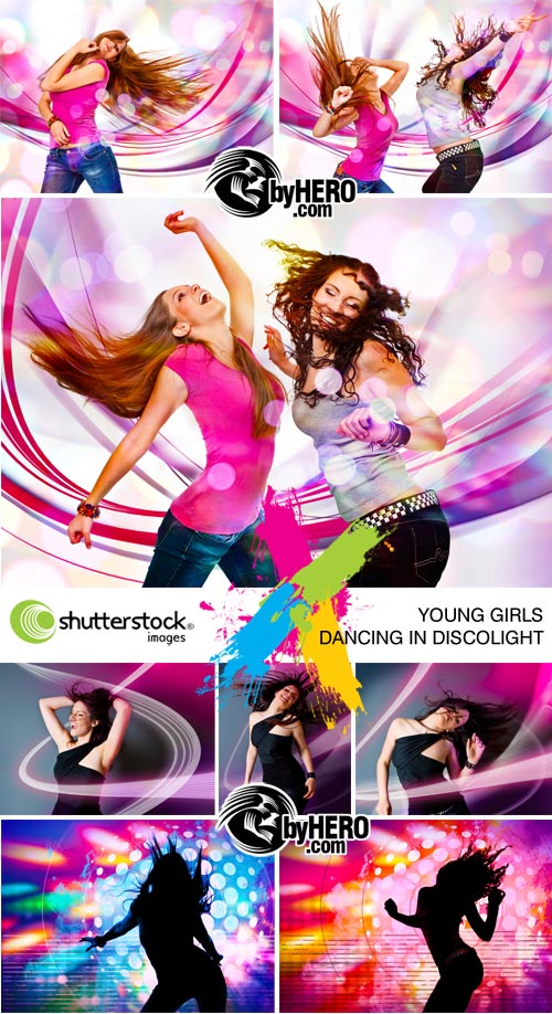 Young Girls Dancing in Discolight 8xJPGs - Shutterstock