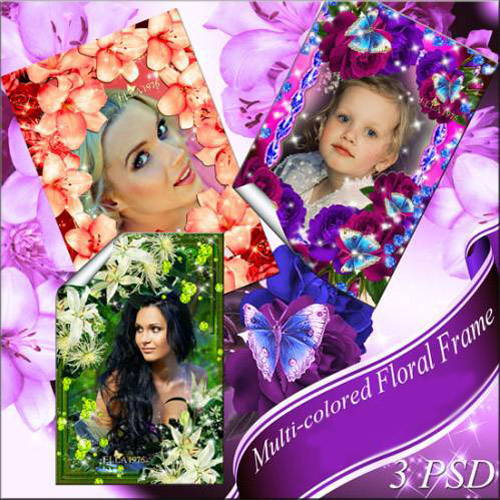 Multicolored Flowers PSD Frames