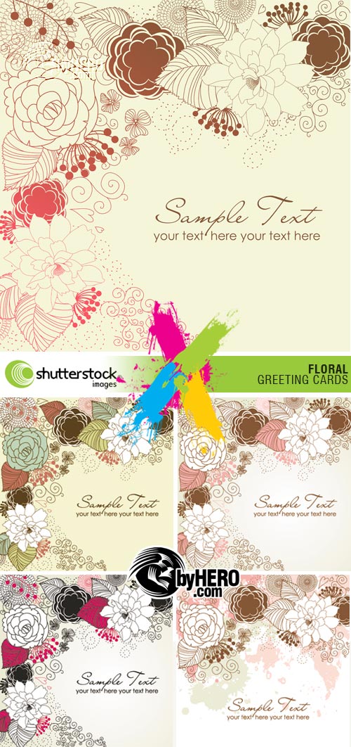 Floral Greeting Cards 5xEPS Vector SS