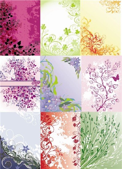 9 Floral Backgrounds Vector