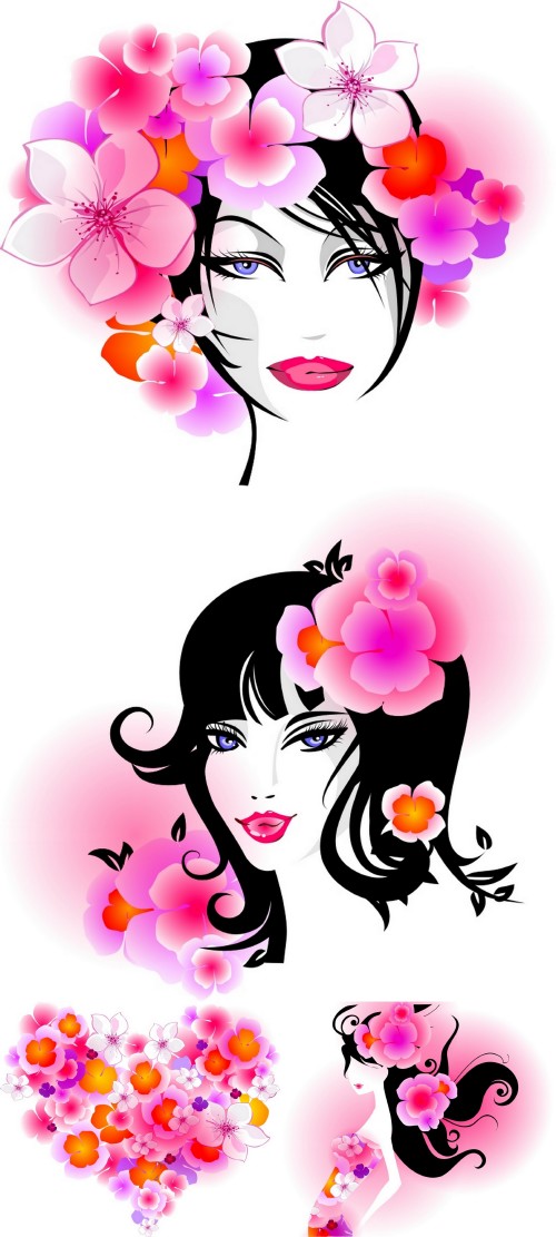 My Beautiful Lady - Women, girl, hair, face, flower, heart, vector