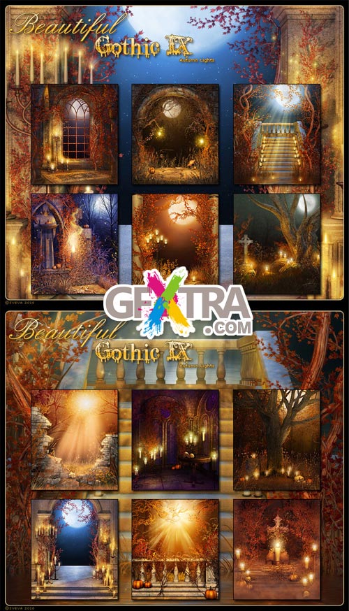 Beautiful Autumn Gothic Backgrounds 9, 12xJPG