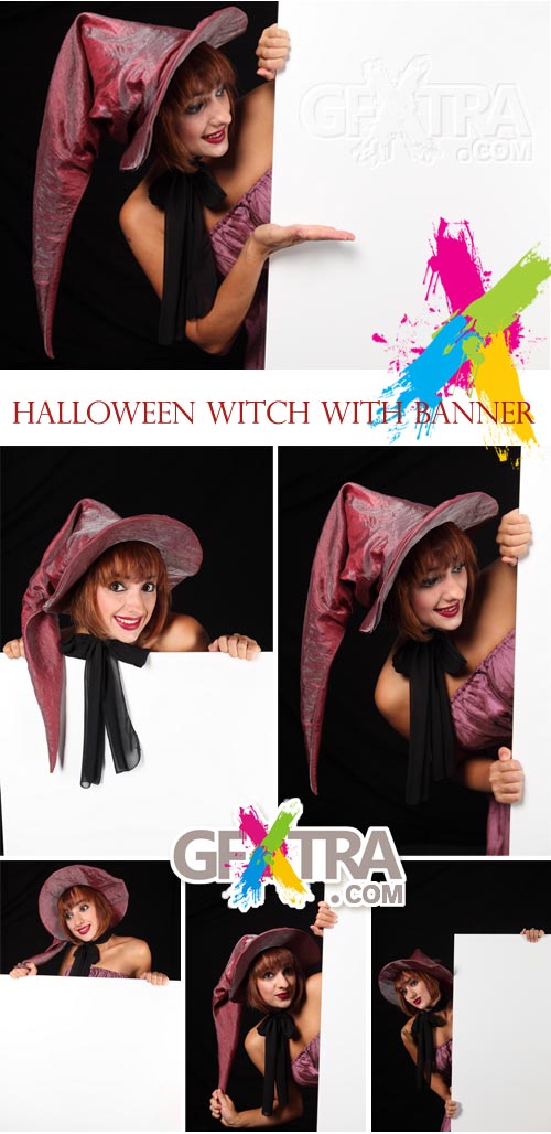 Stock Images - Halloween Witch with Banner 6xJPGs