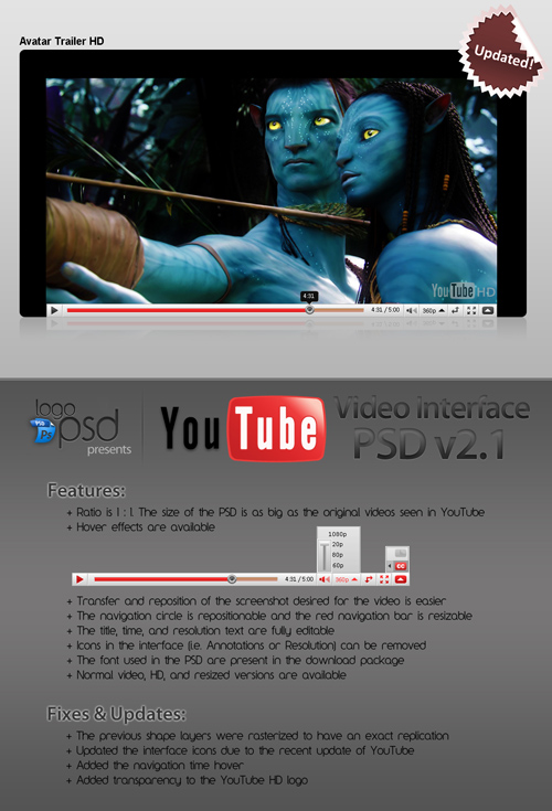 YouTube Interface PSD v2.1