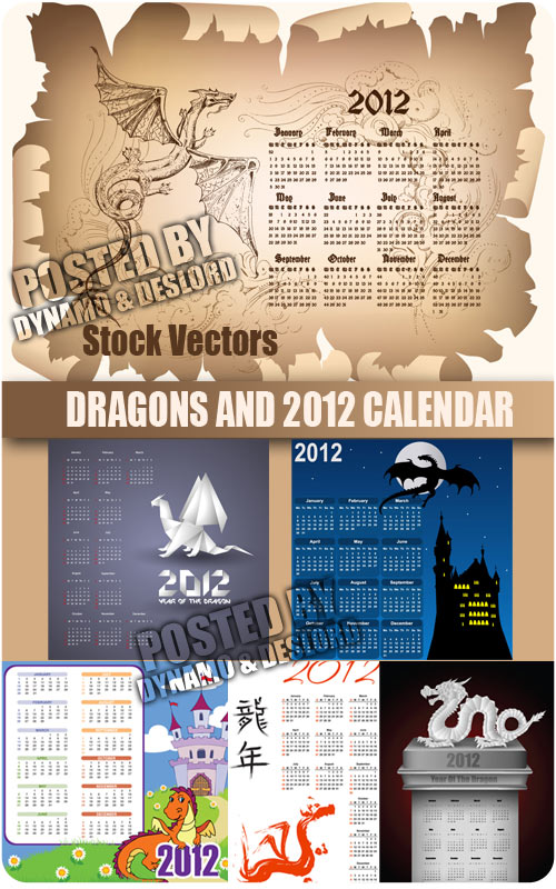 Dragons and 2012 Calendar - Stock Vectors