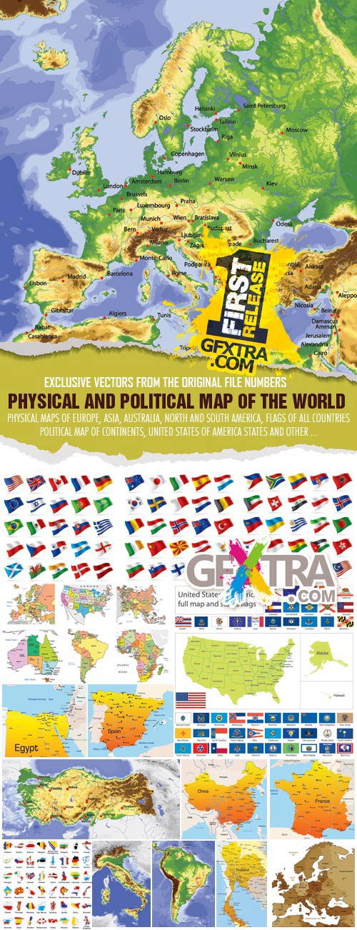 Physical & Political Map of the World 50xEPS