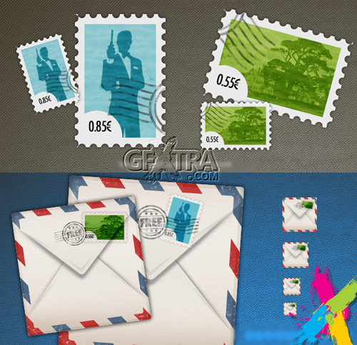 Stylish Postage Stamps and envelope icon Free PSD Template