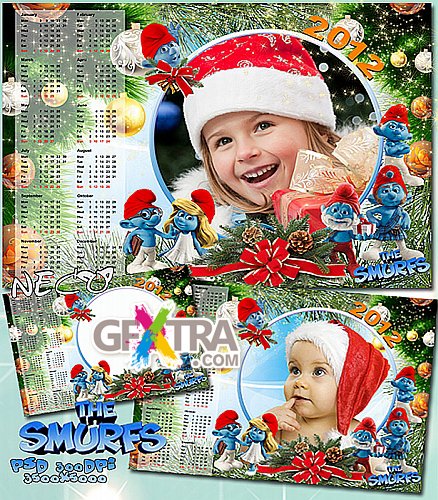 Children\'s calendar on 2012 with cut for a photo, with smurfs / The Smurfs Calendar 2