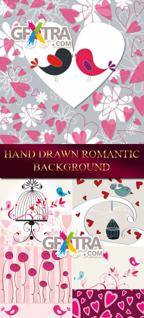 Hand Drawn Romantic Backgrounds 5xEPS