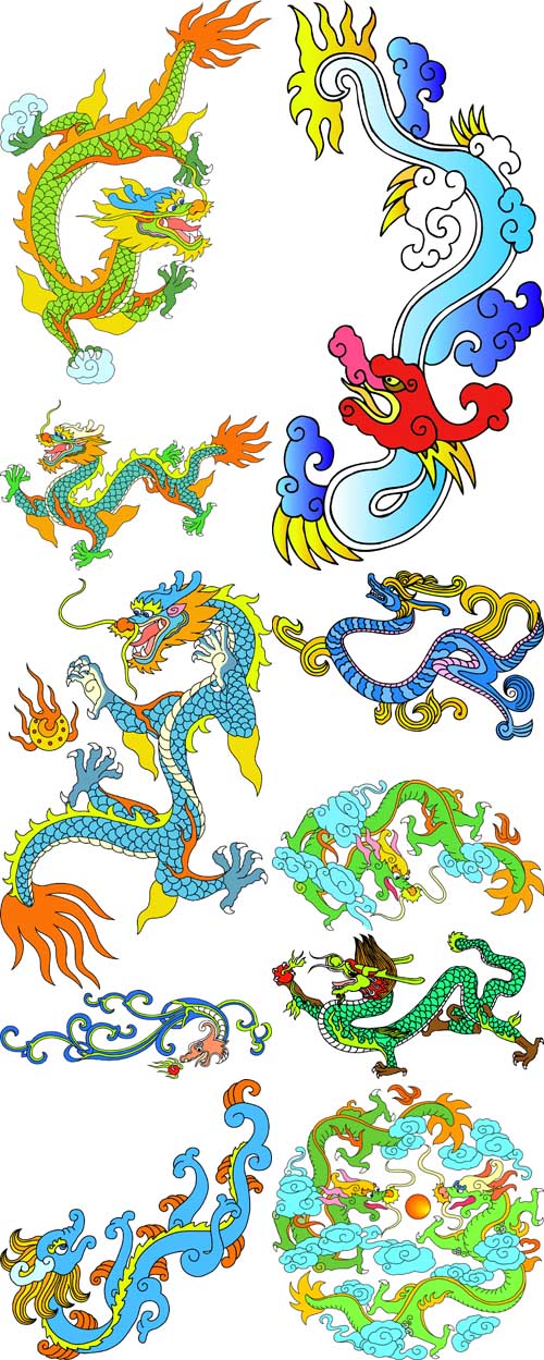 A collection of colorful dragons