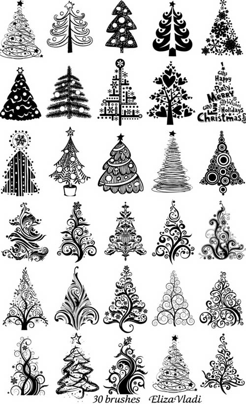 Abstract New Year\'s Tree Brushes