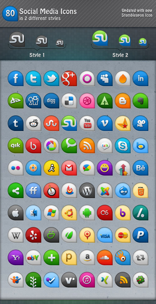 80 Social Media Icons in 2 Different Styles