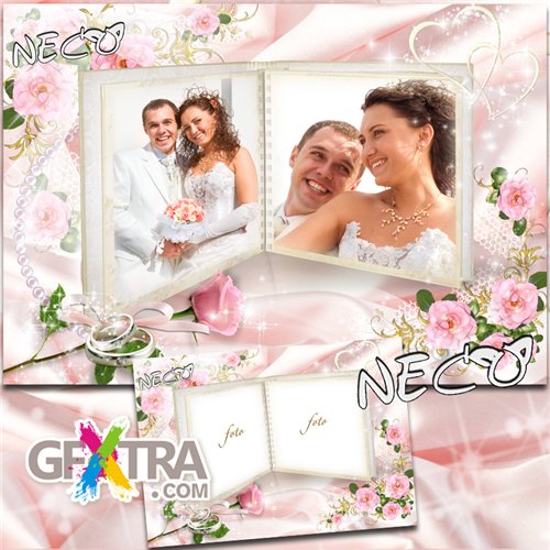 Wedding frame with delicate pink roses - Disclosure of Wedding Photo Album